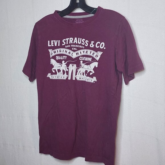 Levi's Other - Levi Strauss & Co. Maroon Cotton Short Sleeve White Logo Kids Tee Size L 16/18